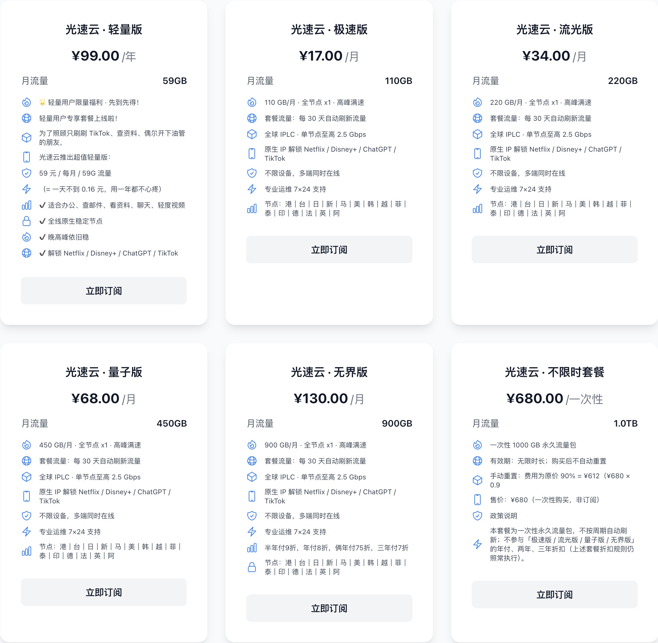 光速云机场套餐价格